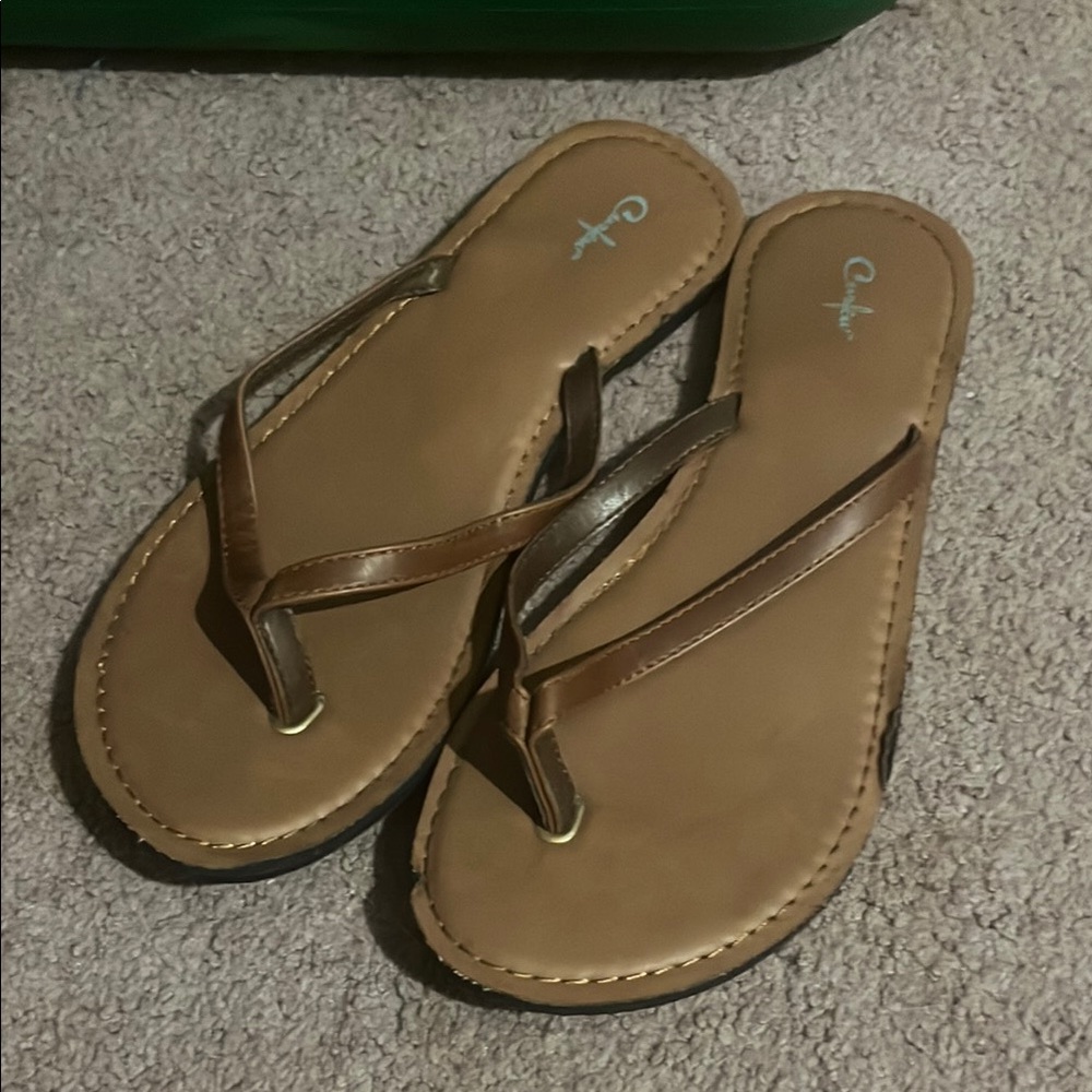 Brown Leather Flip Flops